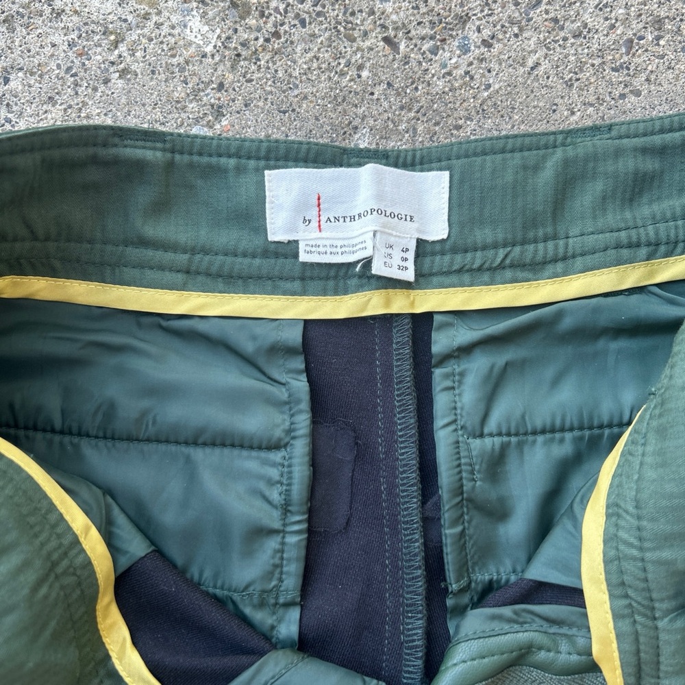 Anthropologie Faux Leather Capris Culottes Cropped Pants High Rise Green US 0P